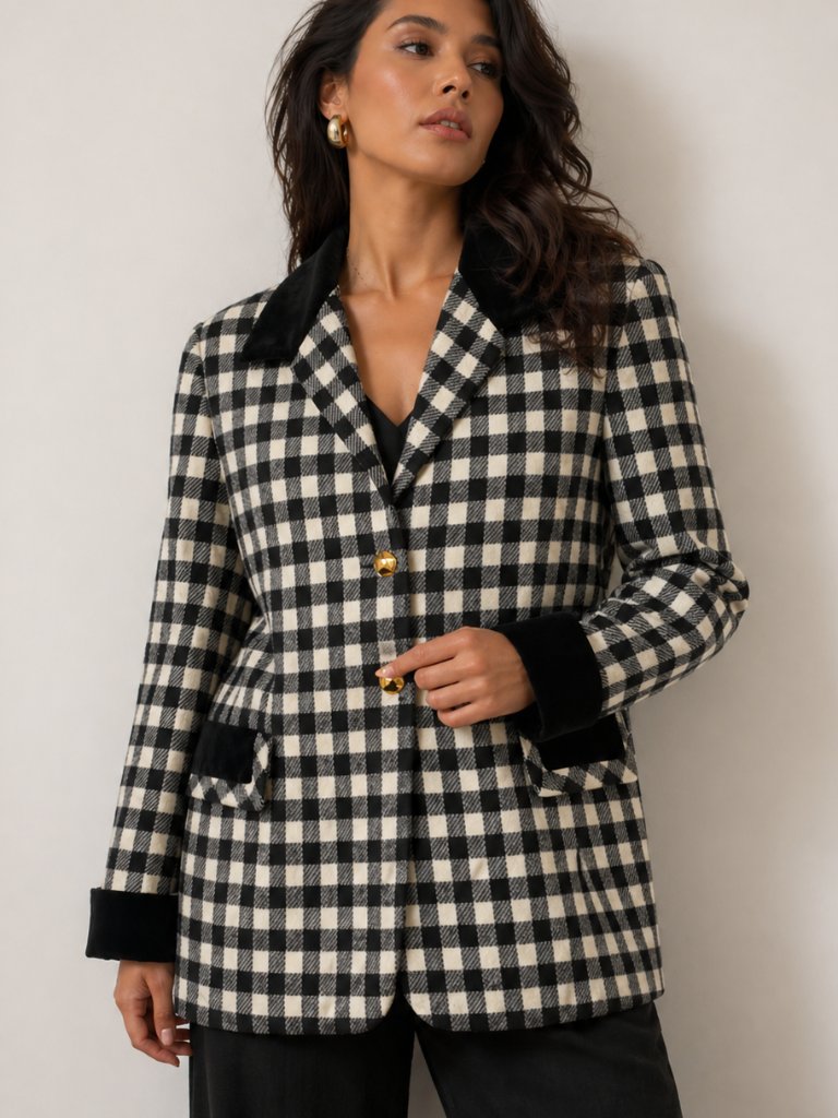 Vintage Escada Margaretha Ley Gingham Blazer Wool Cashmere Old Money Mob Wife